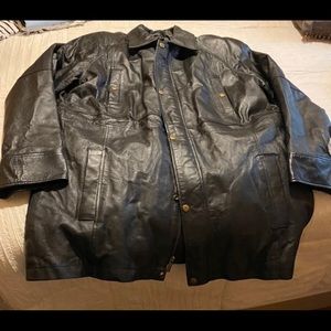 Mens leather coat and fedora
